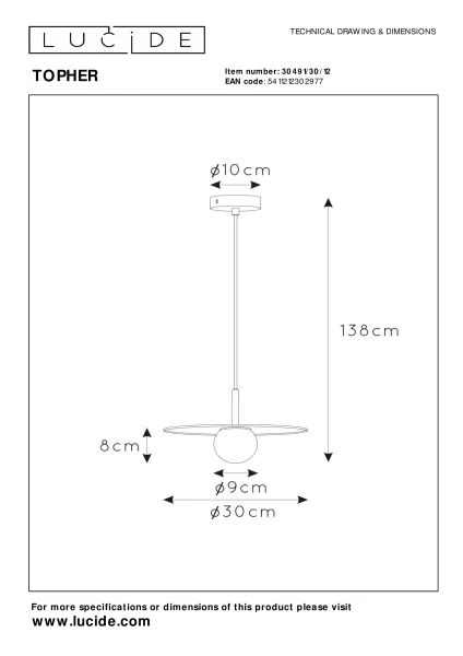 Lucide TOPHER - Hanglamp - Ø 30 cm - 1xG9 - Mat chroom - technisch
